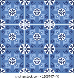 Floral tile pattern design. Mediterranean style. Vector illustration.