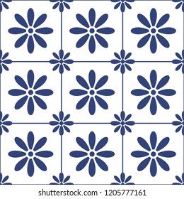 Floral tile pattern design. Mediterranean style. Vector illustration.