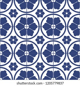 Floral tile pattern design. Mediterranean style. Vector illustration.