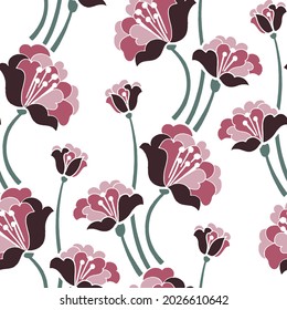 Floral tile pattern. Flower seamless background. Flourish ornamental garden wallpaper on white background pink graphic flower.
