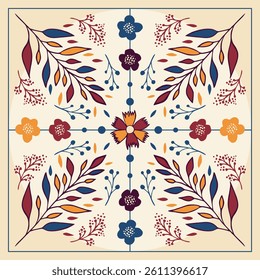 Floral tile pattern with plants. Botanical elegant trendy print. Vintage design for fabric, wallpaper or wrapping paper.