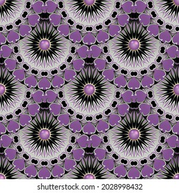 Floral tiled round mandalas seamless pattern. Ethnic style colorful background. Abstract decorative vector backdrop. Folkloric ornament. Modern design with Flowers, leaves, shapes, lines, circles. 