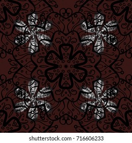 Floral tiles. Islamic design. Vector white textile print. Oriental ornament. White pattern on brown background with white elements.