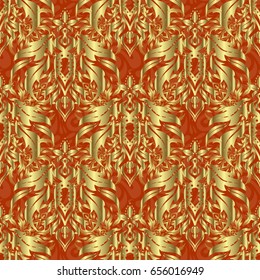 Floral tiles. Islamic vector design. Brown and golden textile print. Seamless pattern oriental ornament.