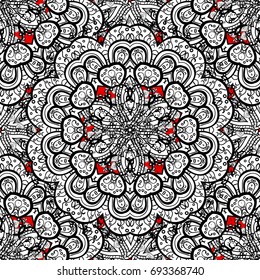 Floral tiles. Pattern oriental ornament. Islamic design. Vector white textile print. White pattern on red background with white elements.