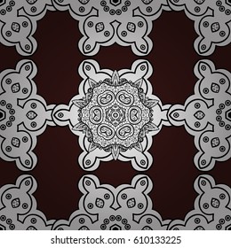 Floral tiles. Seamless pattern oriental ornament. Vector white textile print. White pattern on brown background with white elements. Islamic design.