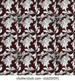 Floral tiles. Seamless pattern oriental ornament. White pattern on brown background with white elements. Islamic design. Vector white textile print.