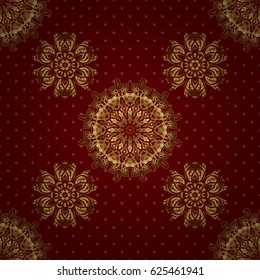 Floral tiles. Seamless pattern oriental ornament. Islamic vector design. Red and golden textile print.