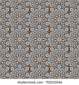 Floral tiles. Seamless pattern oriental ornament. Islamic design. Vector white textile print. White pattern on beige background with white elements.