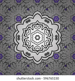 Floral tiles. Vector white textile print. White pattern on violet background with white elements. Pattern oriental ornament. Islamic design.