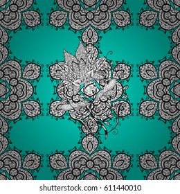 Floral tiles. Vector white textile print. Seamless pattern oriental ornament. Islamic design. Golden pattern on blue background with white elements.