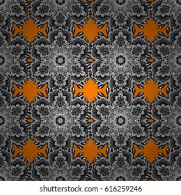 Floral tiles. Vector white textile print. Islamic design. White pattern on orange background with white elements. Seamless pattern oriental ornament.