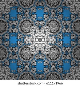 Floral tiles. White pattern on blue background with white elements. Seamless pattern oriental ornament. Vector white textile print. Islamic design.