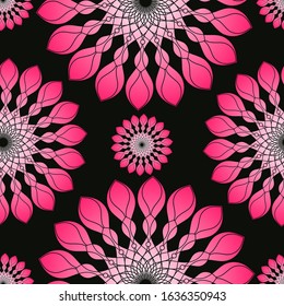 floral tracery classic seamless pattern in pink shades on black