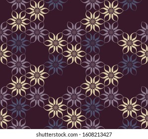 floral tracery field seamless pattern in dark retro purple shades