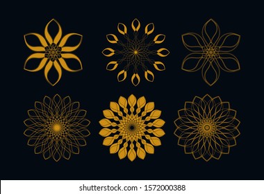 floral tracery symbols set in night gold black shades