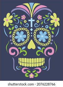 Floral tradicional Skull illustration of the day o the dead 