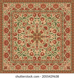 Floral traditional carpet. Oriental pattern with flowers.