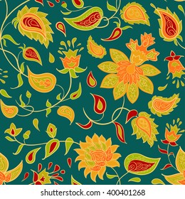 Floral traditional oriental seamless pattern. Decorative paisley ornament. 
