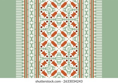 Floral traditional Ukrainian cross-stitch Embroidery pixel Geometric ethnic pattern. Romanian, Vyshyvanka, Slavic ornament style.Detailed Vector for border,neckline embroidery,neckline design,textile.