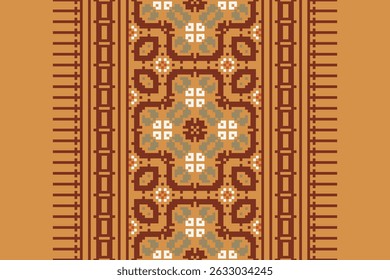 Floral traditional Ukrainian cross-stitch Embroidery pixel Geometric ethnic pattern. Romanian, Vyshyvanka, Slavic ornament style.Detailed Vector for border,neckline embroidery,neckline design,textile.
