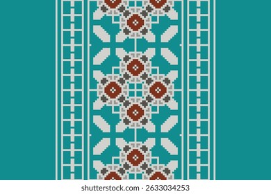 Floral traditional Ukrainian cross-stitch Embroidery pixel Geometric ethnic pattern. Romanian, Vyshyvanka, Slavic ornament style.Detailed Vector for border,neckline embroidery,neckline design,textile.