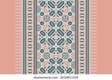 Floral traditional Ukrainian cross-stitch Embroidery pixel Geometric ethnic pattern. Romanian, Vyshyvanka, Slavic ornament style.Detailed Vector for border,neckline embroidery,neckline design,textile.