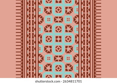 Floral traditional Ukrainian cross-stitch Embroidery pixel Geometric ethnic pattern. Romanian, Vyshyvanka, Slavic ornament style.Detailed Vector for border,neckline embroidery,neckline design,textile.