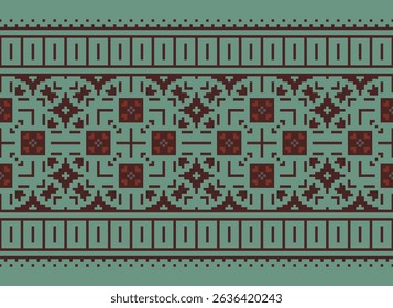 Floral traditional Ukrainian cross-stitch Embroidery pixel Geometric ethnic pattern. Romanian, Vyshyvanka, Slavic ornament style.Detailed Vector for border,neckline embroidery,neckline design,textile.