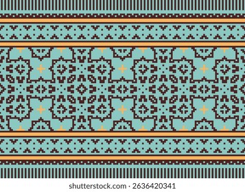 Floral traditional Ukrainian cross-stitch Embroidery pixel Geometric ethnic pattern. Romanian, Vyshyvanka, Slavic ornament style.Detailed Vector for border,neckline embroidery,neckline design,textile.