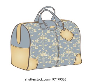 floral travel bag (valise) isolated on a white background. vector illustration.