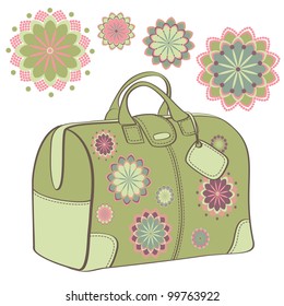 floral travel bag (valise) isolated on a white background. vector illustration.
