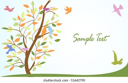 floral tree and birds, background, wallpaper