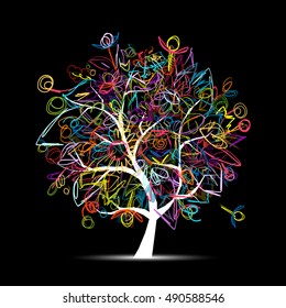 Floral tree colorful on black for your design