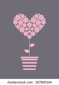  Floral tree, heart shape in pot for your design.