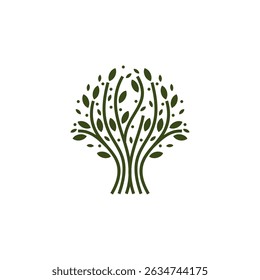 Floral tree logo with curved branches and leaves