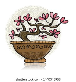 Floral tree in pot, asian style