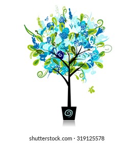 Floral tree in the pot for your design, vector illustration