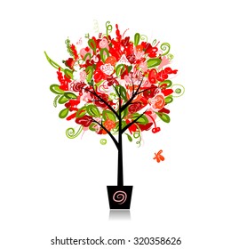 Floral tree in the pot for your design, vector illustration