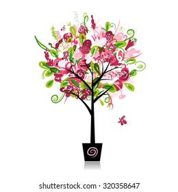 Floral tree in the pot for your design, vector illustration