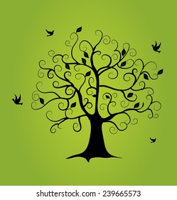 Floral tree vector on green background