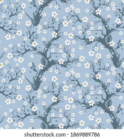 Floral tree vector pattern. Flowers on grey background.