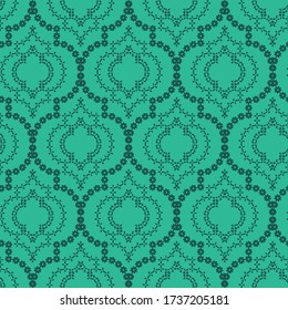 Floral trellis seamless vector ornamental pattern in green. Decorative surface print design. For fabric, stationery, and packaging.
