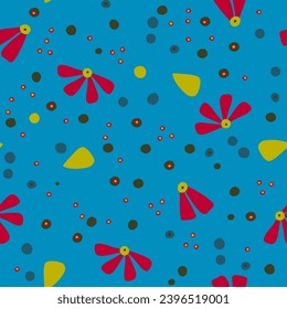 Blumenmodisch, kreatives, universelles, nahtloses Muster. Blauer Hintergrund. Handgezeichnetes skandinavisches Design. Poster, Karte, Banner, Einladung, Cover, Broschüre. Vektorgrafik.