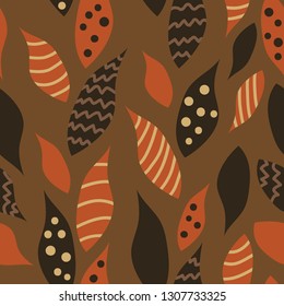 Floral trendy seamless abstract pattern can be used for wallpaper, website background, textile printing. Hand drawn endless vector illustration of leaves. Flora theme. Summer collection.