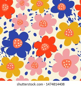 floral trendy seamless pattern. cute flowers scandinavian style print. vector happy illustration background. textile and stationery design.