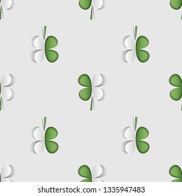 Floral trendy stylish wallpaper. st. Patrick s day seamless pattern with stylized 3d leaf clover cutting paper.