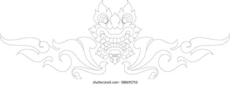 floral tribal giant face with swirl floral wings vector illustration, Southeast Asia Art Design