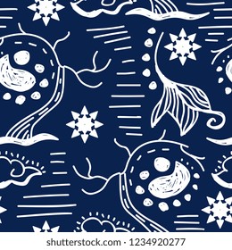 Floral tribal seamless pattern with abstract drawing of tree and snowflake. Good for winter christmas holiday. Vector illustration ready for wallpaper and fashion print.