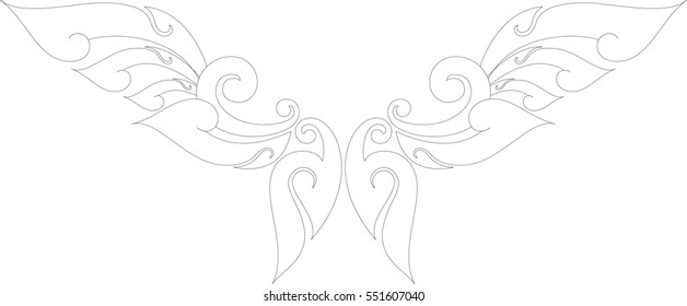 Floral Tribal Wing vector illustration, tattoo, pattern, background, isolated, Southeast Asia Art Design